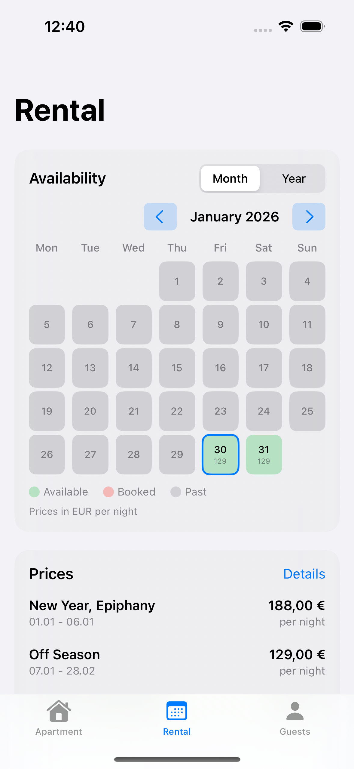 App Screenshot: Rent