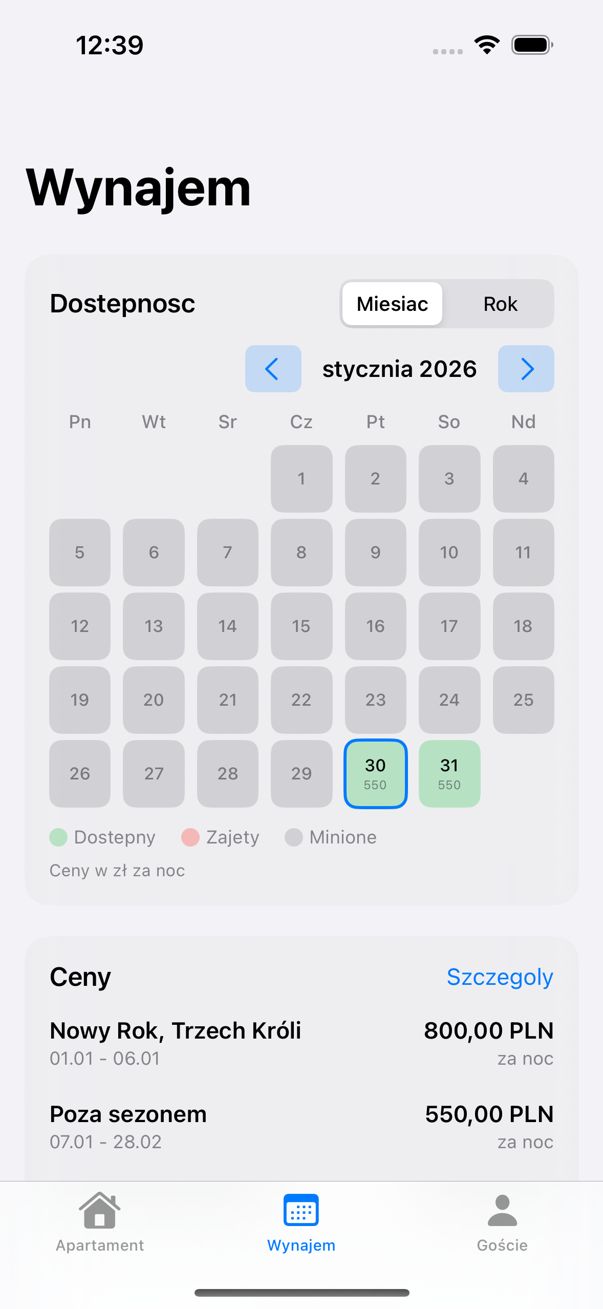Zrzut ekranu: Wynajem